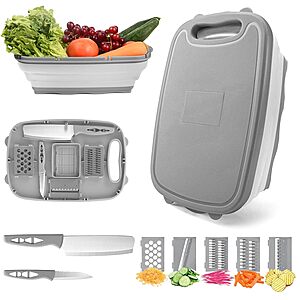 HI NINGER 9-in-1 Collapsible Cutting Board w/ Colander & Grater (Gray) $12.48 + Free Shipping w/ Prime or on $35+