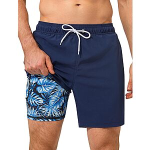 SILKWORLD Men's 7" Swim Trunks w/ Compression Liner (Various) $11.99 + Free Shipping w/ Prime or on $35+