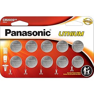 $6.49* | 10-Pk Panasonic CR2032 3V Lithium Coin Cell Batteries at Amazon