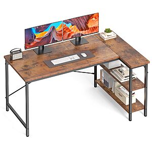 OLIXIS 55 Inch L Shaped Desk, Corner Computer Gaming Desks with Shelves, Rustic Brown or Black $51.99
