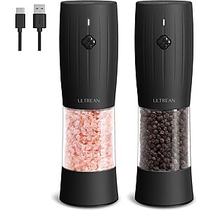 Ultrean Electric Pepper Grinder, Rechargeable Salt and Pepper Grinder Set, Automatic Salt and Pepper Mill with 6 Adjustable Coarseness Levels, 2 Pack $15 + Free Shipping