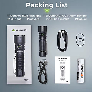 Wurkkos TS28 Rechargeable EDC Flashlight, 3200 Lumens, 550-yard Reach, 21700 Battery, free s&h; $29.11
