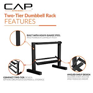 $17.53 ac AMAZON Cap 24-Inch Dumbbell Storage Rack for Home Gym, 2-Tier Heavy-Duty Weight Rack for Hex Dumbbells