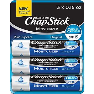 3-Pack 0.15-Oz ChapStick Original Moisturizer Lip Balm w/ SPF 15 $2.14 w/ S&S + Free Shipping w/ Prime or on $35+