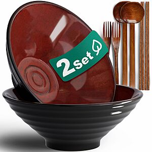 Amazon - 8-Inch 2 Sets Ceramic Ramen Bowl (8 Piece) - Japanese Porcelain Dishwasher Microwave Safe - $16.49