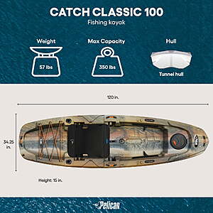 YMMV Pelican - Catch Classic 100 - Fishing Sit-on-Top & one Person Kayak - Outback