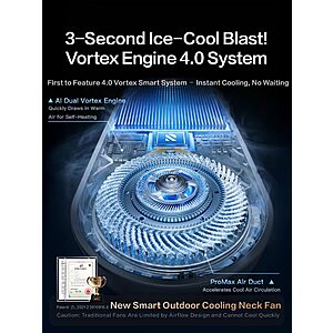 Wearable Neck Fan with 3-Second Ice Blast,Rechargeable,360° Surround Airflow,$16.8