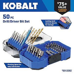 Kobalt 50 -Piece Assorted Titanium coated HSS Jobber length Twist Drill Bit Set $19.98