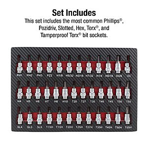 Sunex 9737 37 Pc. 3/8" Drive Bit Socket Set $35.99