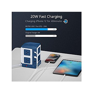 $26.99 | BESTEK Power Strip Tower with Wireless Charger & PD20W USB C, 8-Outlet and 3 USB Charging Ports at Woot!