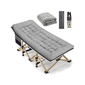 $59.99: Fragess 600LBS Folding Portable Camping Cot w/ Thick Mattress, Grey(75‘’ × 28‘’ × 13.8") at Woot!