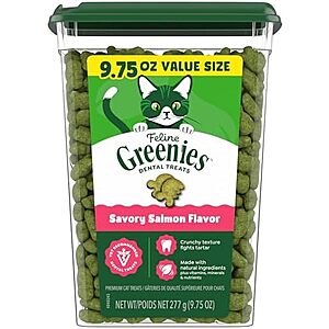 [SnS] $5.59 | 9.75-Oz Greenies Feline Natural Crunchy Dental Cat Treats (Salmon) at Amazon