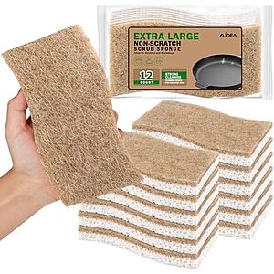 [Prime] $5.99* | 12-Ct Aidea XL Non-Scratch Natural Dish Scrub Sponges at Amazon