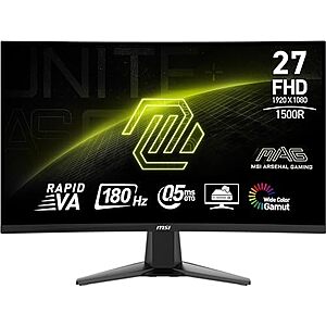 [AC] $78.22 | msi MAG 27C6FA 27-inch 1920 x 1080 (FHD), Rapid VA, Gaming Monitor 180Hz at Amazon