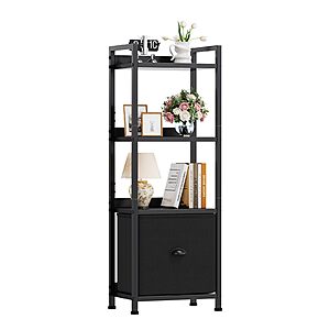 DUMOS 4 Tier Bookshelf with Fabric Drawer, Display Standing Shelf, Black or Rustic Brown $29.99