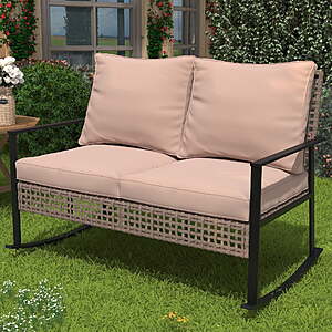Ainfox Outdoor Patio Furniture Rocking Loveseat, Wicker Rattan Sofa(Khaki) $96.91 + Free S&H at Walmart