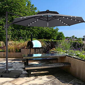 $137.68: Ainfox 10ft Double Top Heavy-Duty Patio Cantilever Umbrella with lights and Cross Base(Grey) at Walmart.com, FS