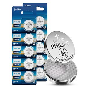 PHILIPS 3V Lithium CR2430 Coin Cell Battery 10 Count, Long-Lasting 10-Year Storage $15 + Free Shipping $14.99