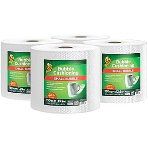 [NEW] $35.40 | 4 Rolls Duck Brand Small Bubble Cushioning Wrap for Moving & Shipping 600 FT Total  at Amazon