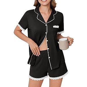 $7.99* | Ekouaer Womens Short Sleeve Pajamas Set Soft Sleepwear Button Down Lounge (various) at Amazon