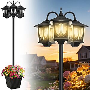 Amazon – Joyoowild 74" 3-Head Solar Lamp Post w/ Planter $59.99 w/ Code