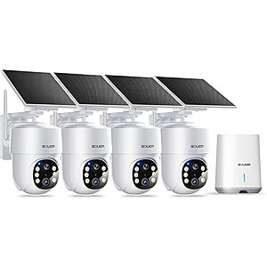 SOLIOM 4-Count 5MP Solar Powered Wireless 5G Outdoor Security Cameras w/ Moniton Tracking $139.50 + Free S/H