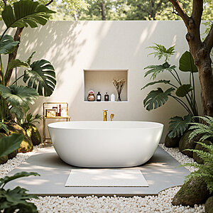 StonePure 61"×30" Freestanding Solid Surface Stone Bathtub, w/ Overflow, Pop-up Drain $1299.99