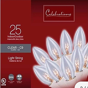Celebrations Incandescent C9 Clear 25 ct String Christmas Lights 24 ft. $2.37