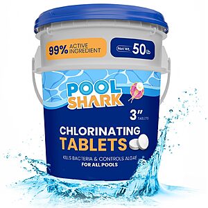 Pool Shark Swimming Pool Chlorine Tablets - 3-Inch Chlorine Tablets - Slow-Dissolving 90% Active Chlorine Tabs 50 lbs~$129.19 After Coupon @ Amazon