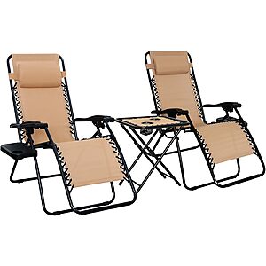 Amazon Basics Outdoor Textilene Adjustable Zero Gravity Folding Reclining Lounge Chair Set with Cup Holder $69.99