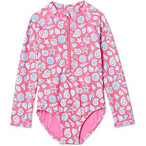 Amazon Essentials Baby Girls' Long Sleeve Rash Guard One-Piece Swimsuit $8.78