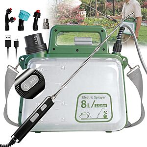 2 Gallon Electric Garden Sprayer, 7.4V Battery Powered Sprayer with USB Rechargeable Handle, Telescopic Wand, 4 Adjustable Nozzles, Battery Indicator, Shoulder Strap $18.99