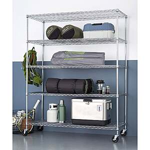 TRINITY 5-Tier Heavy Duty Wire Shelving Rack, 60" x 24" x 72" NSF, Includes Wheels $169.99 Sikver or Black Free Shipping Costco.com