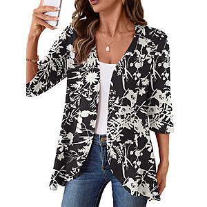 Anygrew Casual Lightweight Cardigans For Women Out Open Front Jackets 3/4 Sleeves $11.98