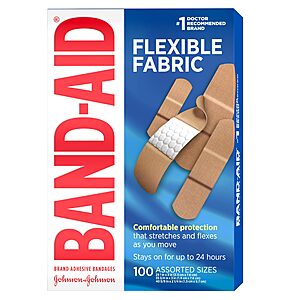$4.93 S&S/40% Clip Q BAND-AID Brand Flexible Fabric Adhesive Bandages, ALL One Size OR Assorted Sizes, 100 Count