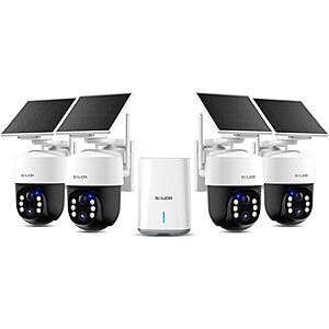 SOLIOM 4K Solar Security Cameras Wireless Outdoor System, 4-Cam Kit $172 AC + Free Shipping