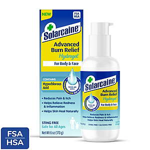 Solarcaine Advanced Burn Relief Hydrogel with Hypochlorous Acid, 6 oz Pump - $4.99 AFTER $4.99 WMT CASH Limit 5 FS Walmart+