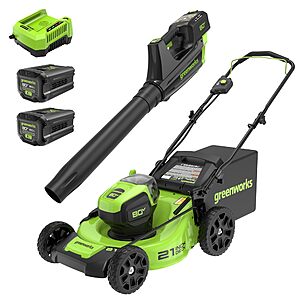 Greenworks 80V 21in Mower/Blower Kit, (2) 2.0 Ah Batteries and Charger $389.99