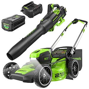 Greenworks - 80V 21" Push Lawn Mower + 700 CFM Blower (Gen 2), 5.0Ah Battery and Charger - Green $535.49