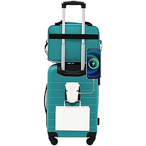 $42 | 2-Piece Wrangler Smart Luggage Set w/ Cup Holder & USB Port (Teal) + 10% Back w/ Prime Visa Card at Amazon