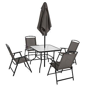 $97 FS WALMART Mainstays Albany Lane 6-Piece Steel Outdoor Patio Dining Set with Umbrella, Gray