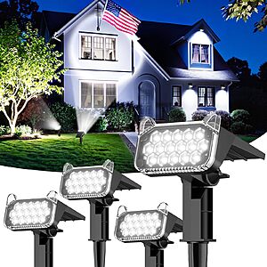 (4 Pack) TuyLuxe Solar Spot Lights, 6500K 2 Lighting Modes Super Bright LEDs with Lens, IP65, 2 in 1 Auto On/Off $19.19