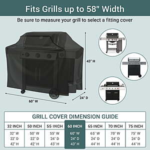 $17.74-$26.50 FS Walmart+ 32" to 75" (and in between) by Unicook Gas Grill Cover 60 inch Heavy Duty Waterproof, Rip and Fade Resistant BBQ Cover up to 58-in Width, Black