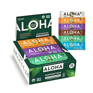 ALOHA Organic Plant Based Protein Bars - 6 Flavor Pack - 12 Count, 1.9oz Bars - Vegan Snacks, Low Sugar, Gluten-Free, Low Carb, Paleo, Non-GMO, No Sugar Alcohol Sweeteners $15.35