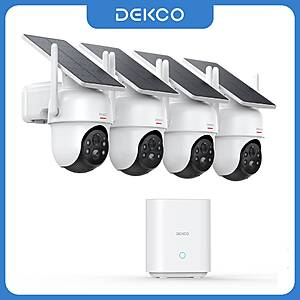 Dekco 3MP Solar Camera System 4 Cams Kit 5000mAh Battery Wireless 360° PTZ Surveillance Wifi $146.50 + Free Shipping