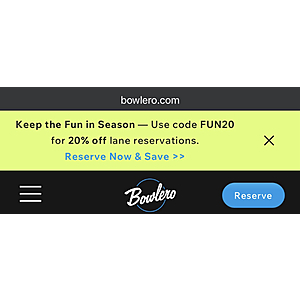 20% OFF Lane Reservations AC @ Bowlero