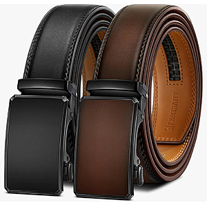 Men's Ratchet Leather Belt 2Pack-Trimmable 1 3/8“-Gift Boxed $14.99