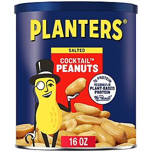 $2.37 S&S PLANTERS Salted Peanuts, Plant Based Protein Snacks, 16 Oz (1 Ct)