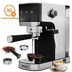 WHALL 20 Bar Touchscreen Espresso Machine & Coffee Maker – With Milk Frother Steam Wand, Stainless Steel Build & Removable Water Tank (New) $79.19