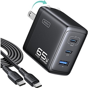 INIU Up to 65W 3-Port Charger Block w/ 5-ft USB-C Cable (2x USB C, 1x USB A) $11.86 + Free Shipping w/ Prime or orders $35+
